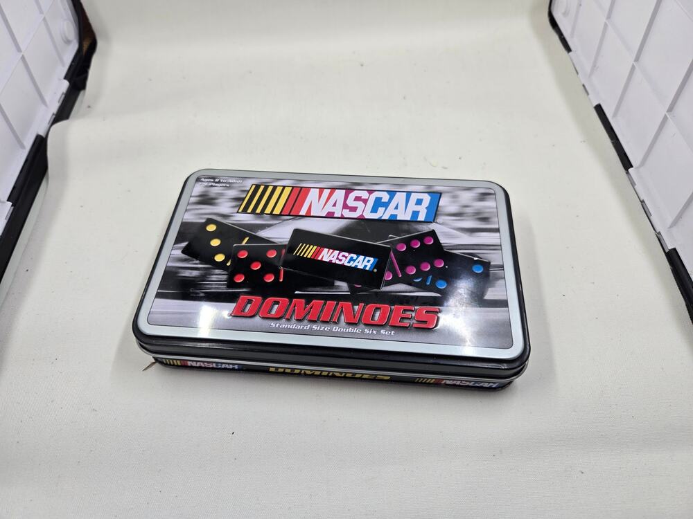 NASCAR Double Six Dominoes Game Set, Complete 28 Black Tiles in Collector Tin